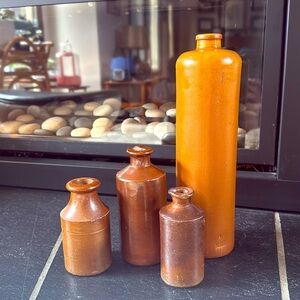 Stoneware Ink  Antique English Stoneware Pinch Bottles Bud Vase Shelf Decor